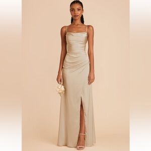 Worn Once Birdy Grey Lydia Matte Satin Dress - Neutral Champagne
